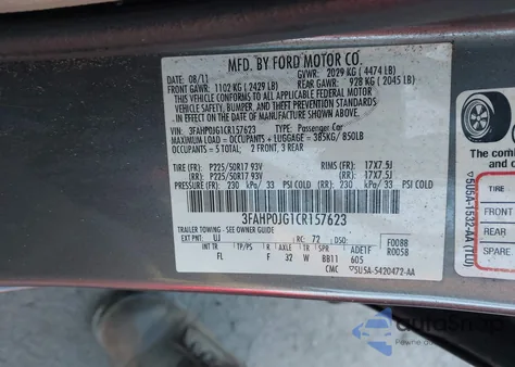 2012 Ford Fusion Sel from USA, damaged, VIN 3FAHP0JG1CR157623